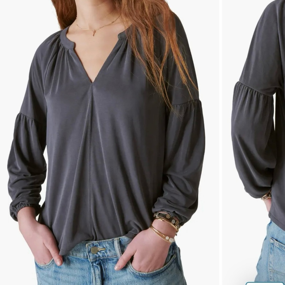 Lucky Brand Soft Grey Long Balloons Sleeve Shirt‎ Small